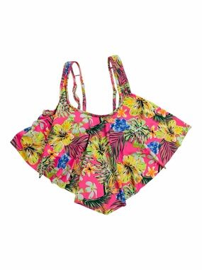Edel Qual Hot Pink Hawaiian Tropical Floral Bikini Top